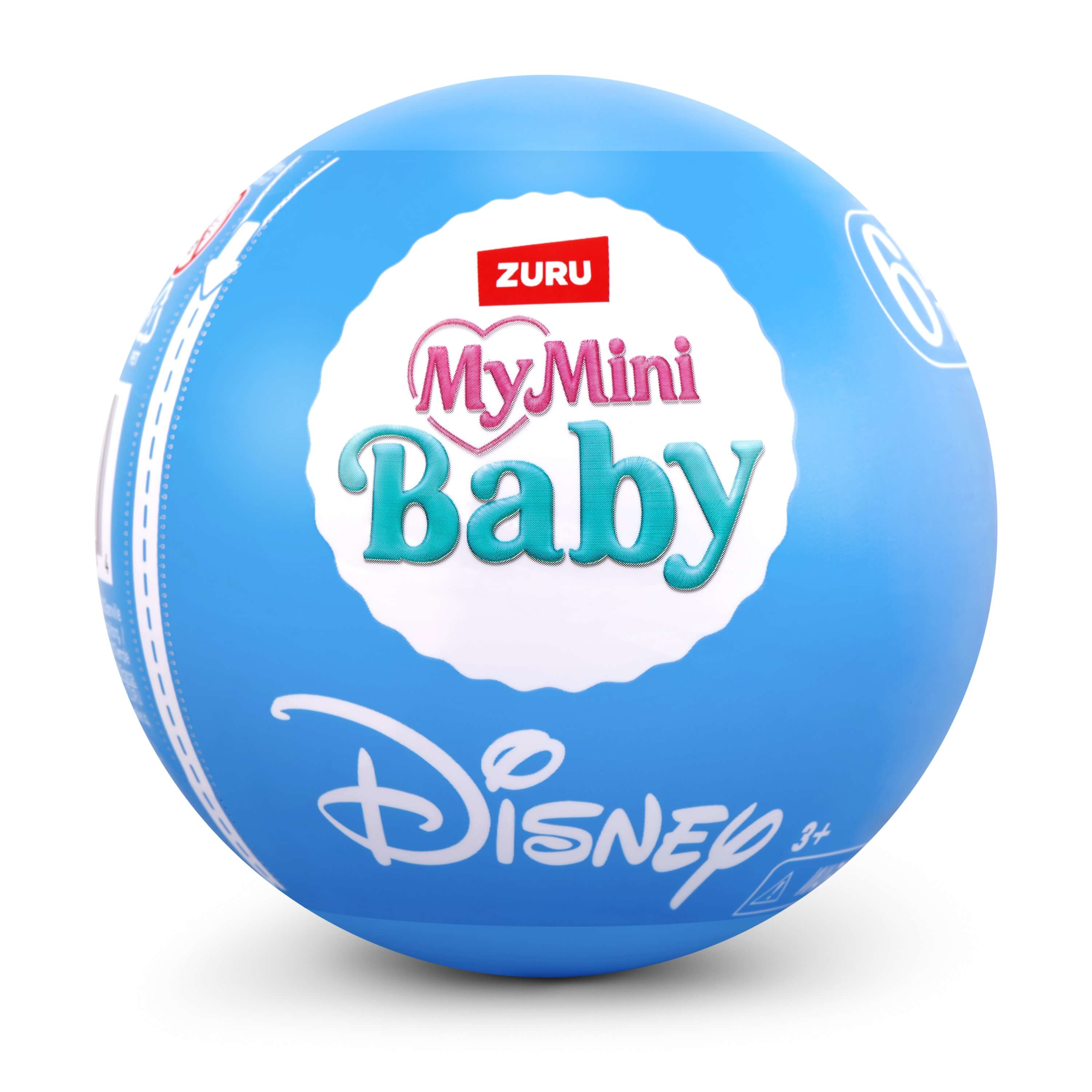 Blaue Zuru My Mini Baby Kugel mit Disney Logo auf weißem Hintergrund.