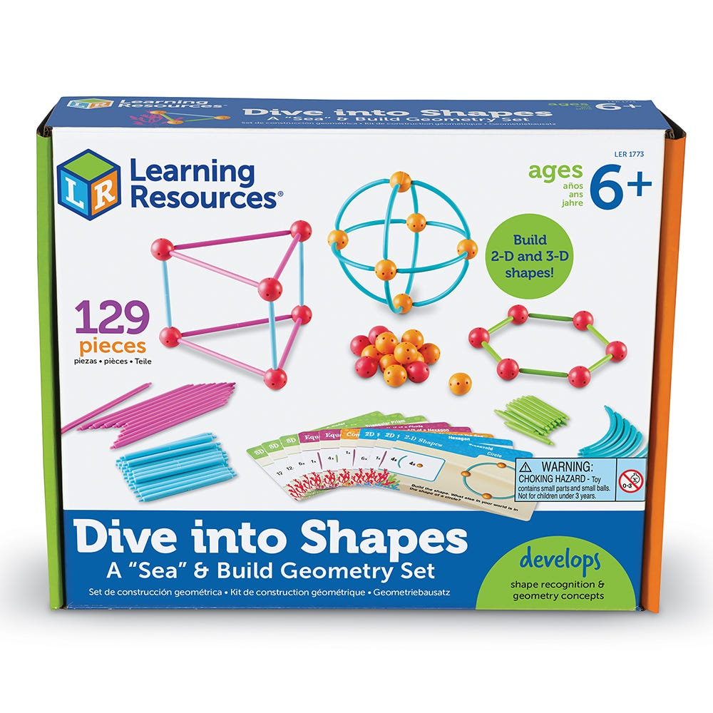 Verpackung des Geometrie-Sets mit 129 bunten Konstruktionsteilen und Karten.
