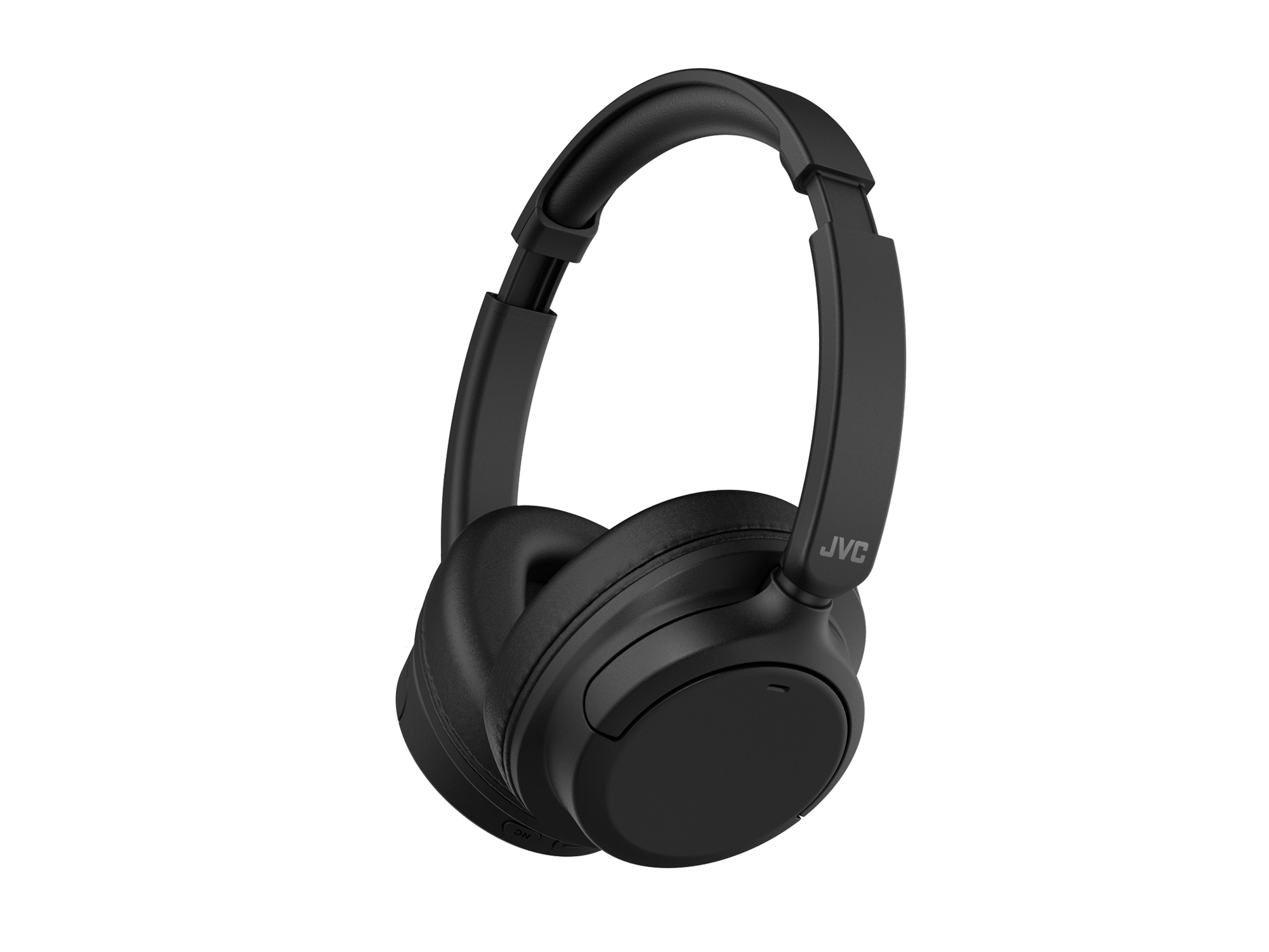 Schwarze JVC-Over-Ear-Kopfhörer auf einem weißen Hintergrund.
