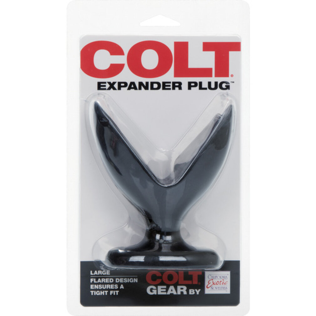 Verpacktes Colt Expander Plug in schwarzer, V-förmiger Designoptik auf weißem Hintergrund.