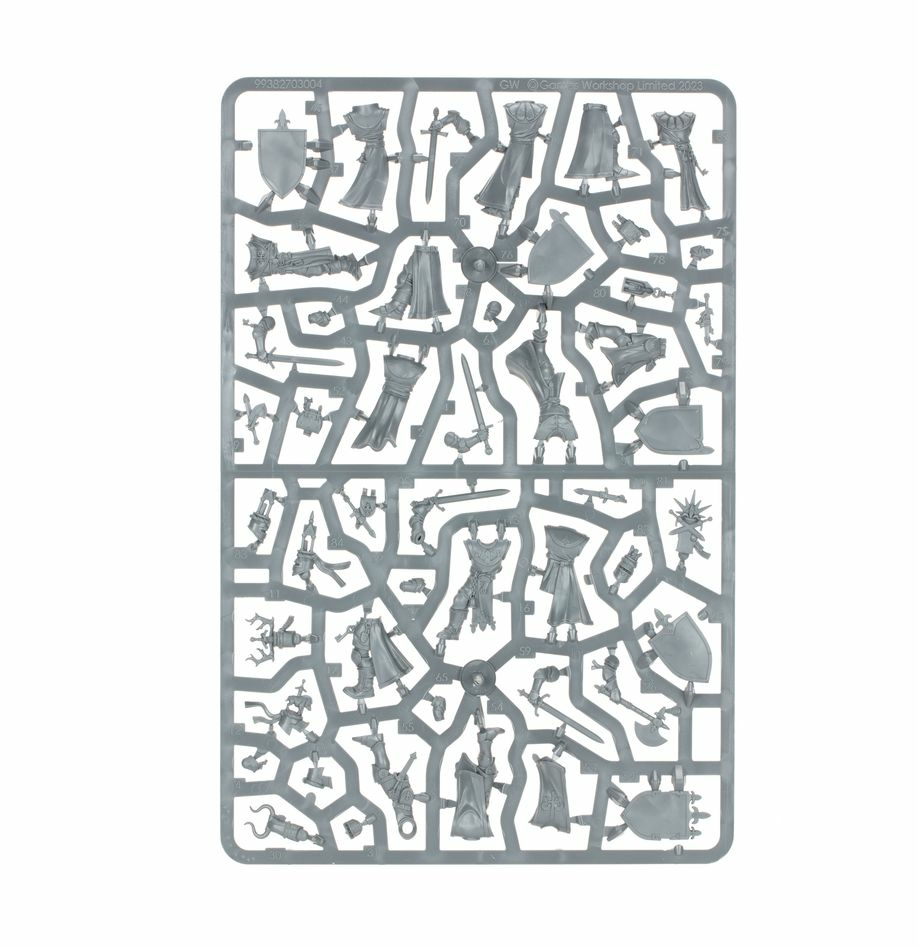 Grauer Plastik-Modellbausatz mit verschiedenen Teilen und Figuren.