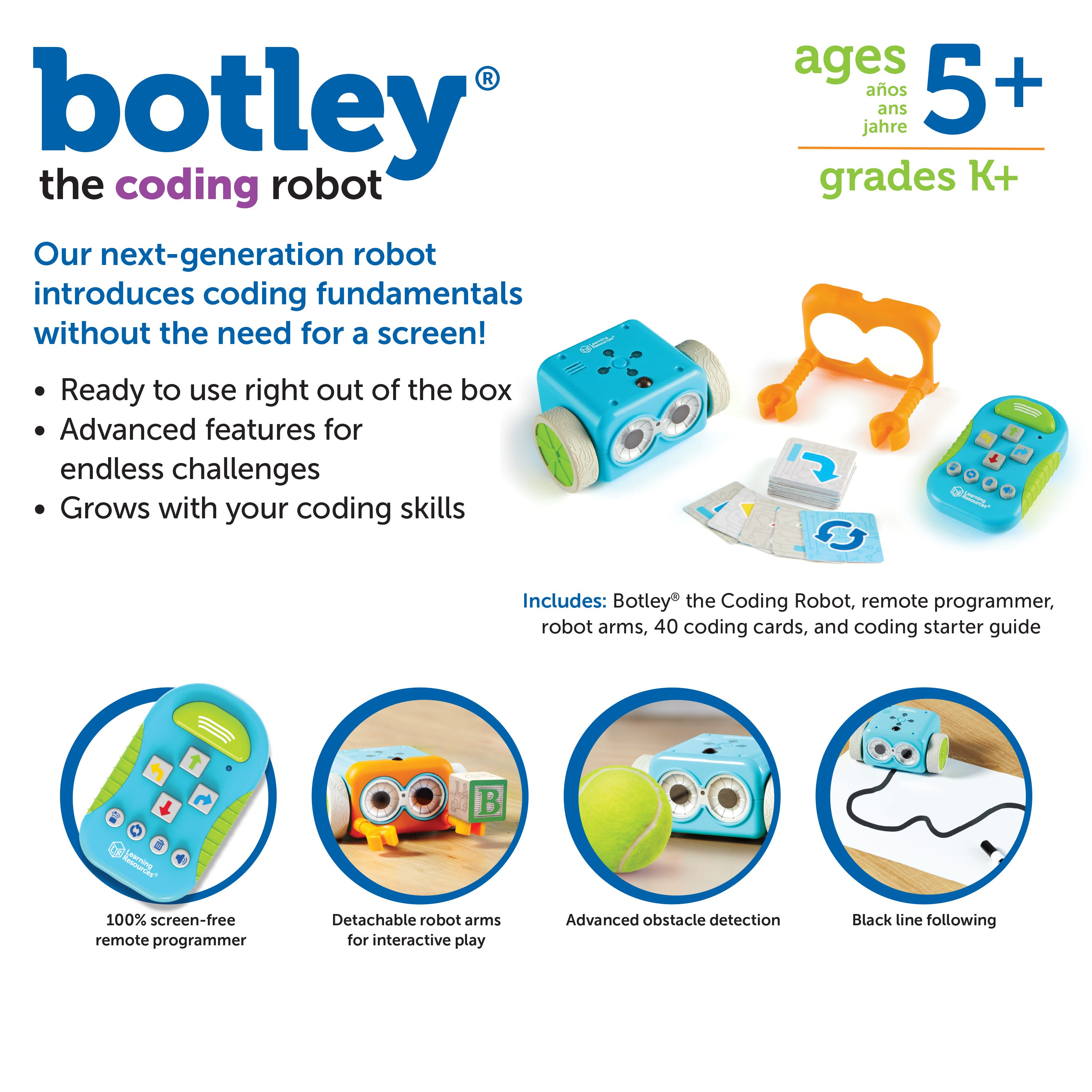 Botley der Coding-Roboter für Kinder mit Fernbedienung und Zubehör.