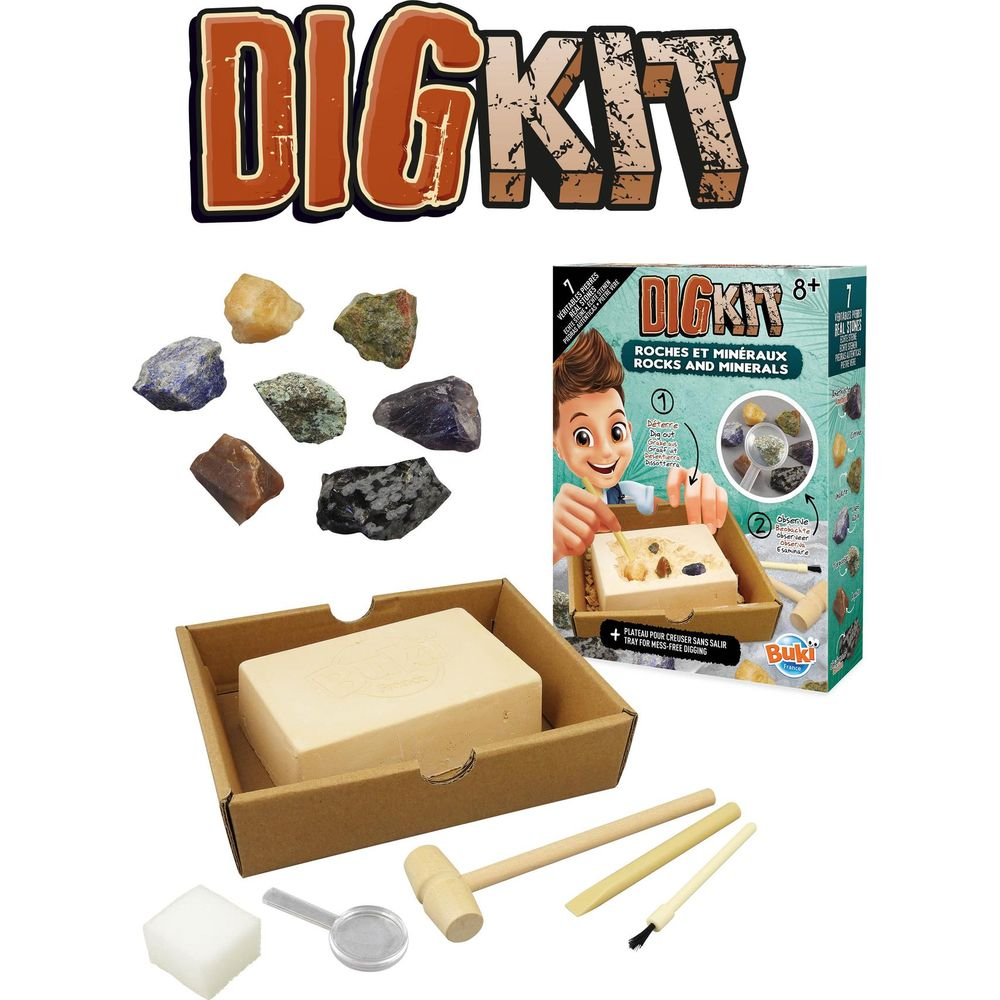 Digkit Gesteine und Mineralien Set mit Block, Werkzeugen und echten Steinen.