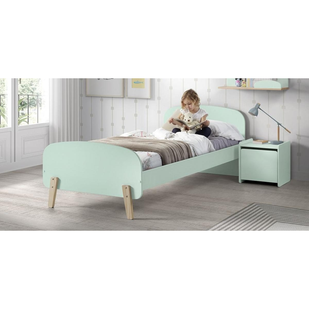 VIPACK KIDDY Einzelbett aus lackiertem und rohem Holz Boxspringbett ...