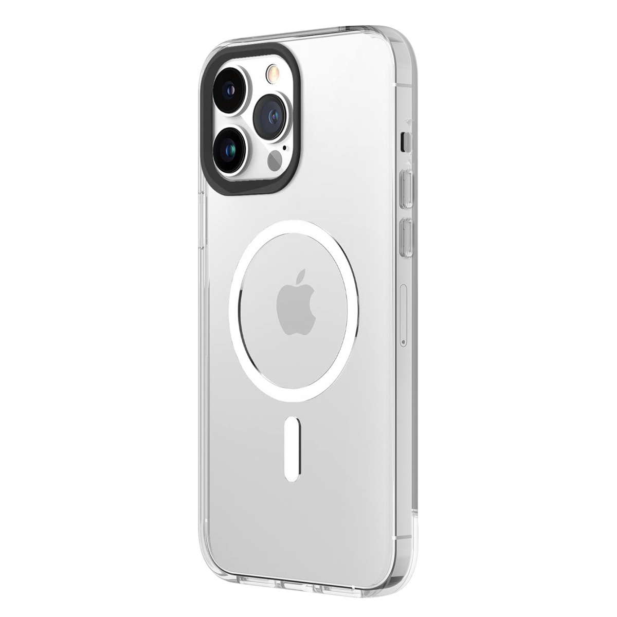 Klares iPhone-Case mit MagSafe-Ring und dreifacher Kamera.
