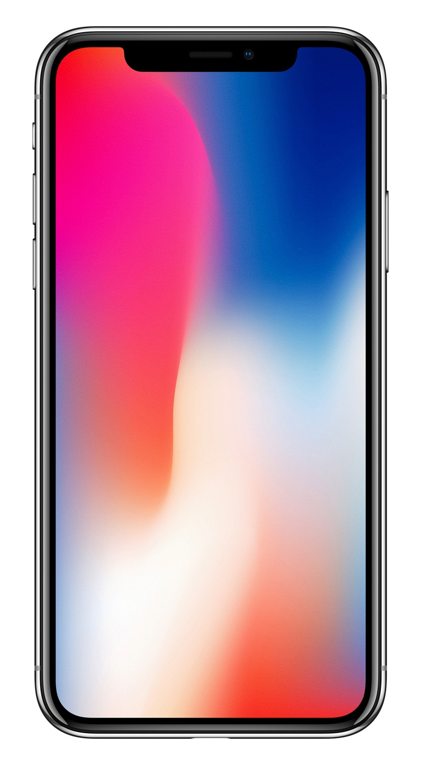 Smartfon z wyświetlaczem bez ramki oraz kolorowym, rozmytym tłem w kolorze czerwonym i niebieskim.