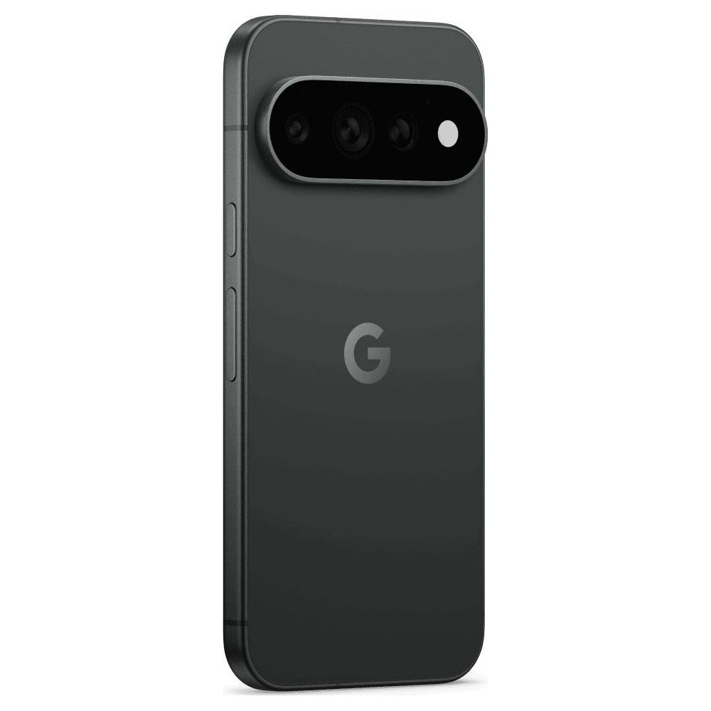 Retro di uno smartphone nero con barra della fotocamera orizzontale in alto e logo Google al centro.
