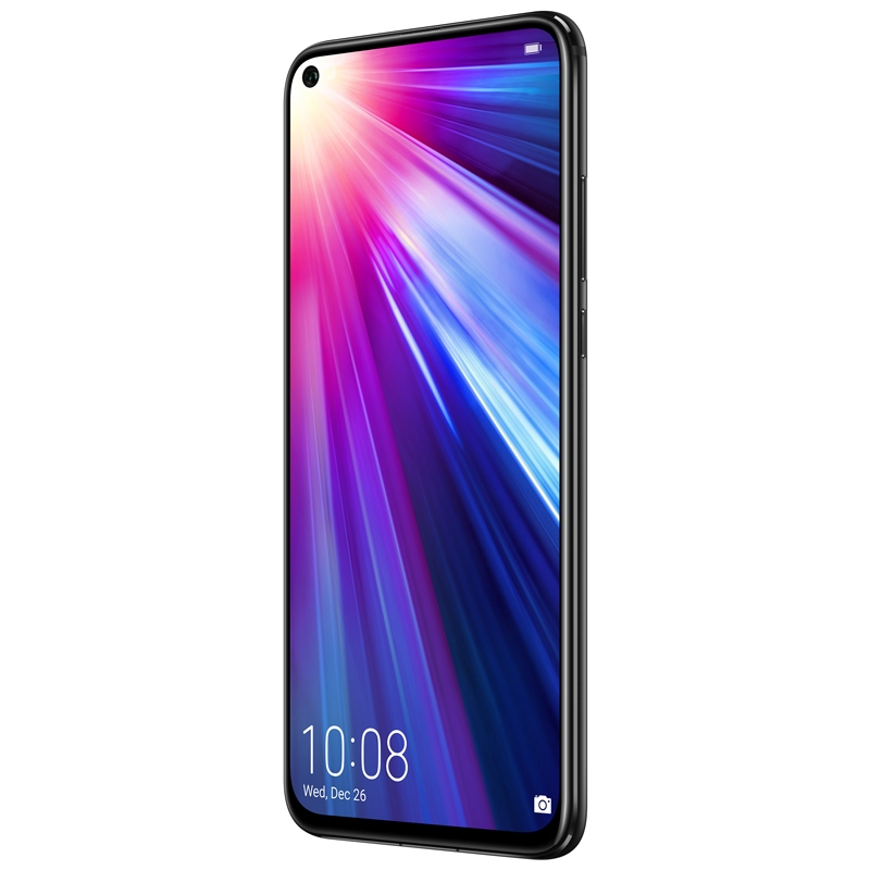 Ein schwarzes Smartphone mit buntem abstrakten Hintergrundbild zeigt die Uhrzeit 10:08.