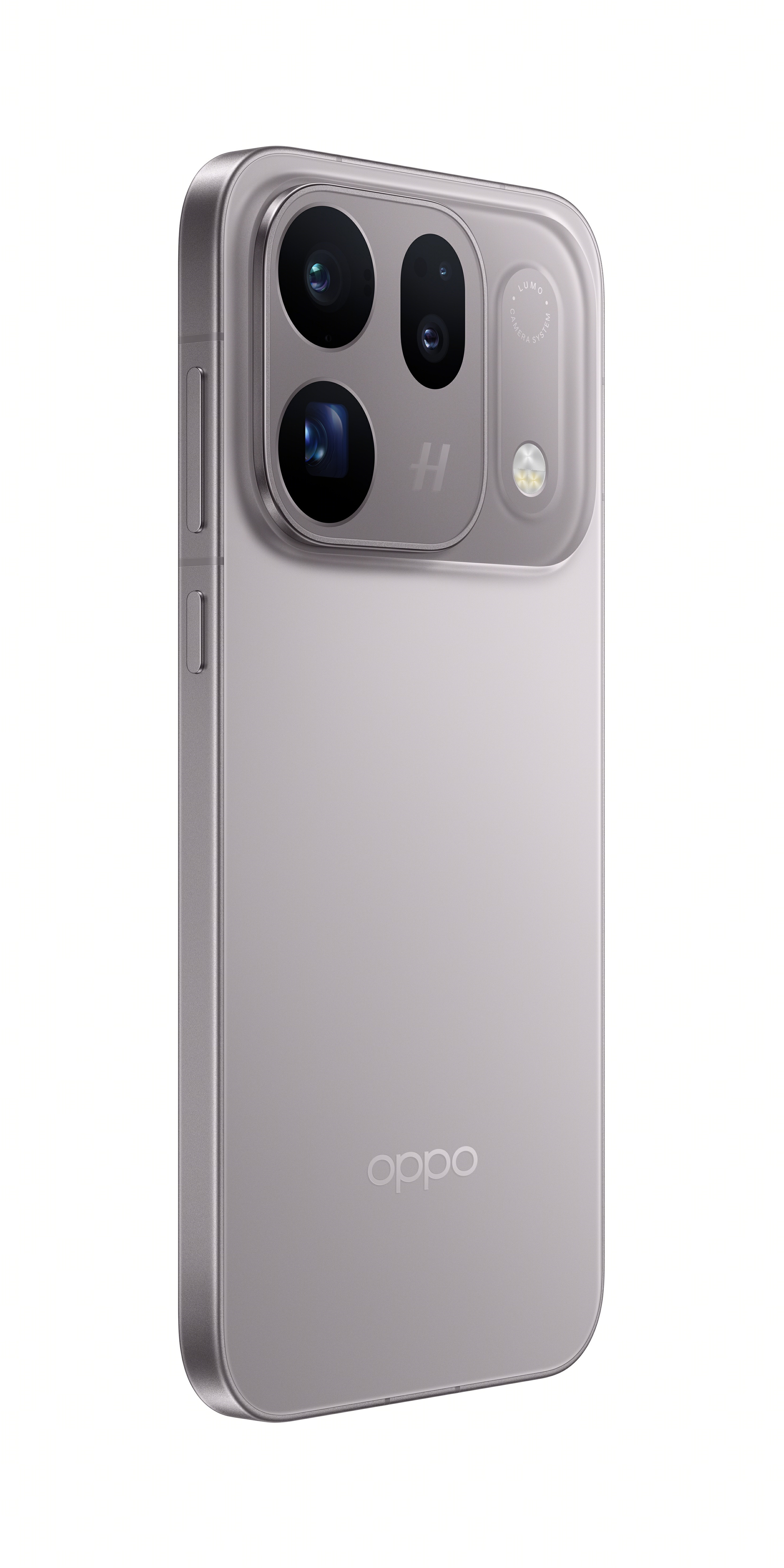 Back of a silver Oppo smartphone showing a triple camera system and the Oppo logo.