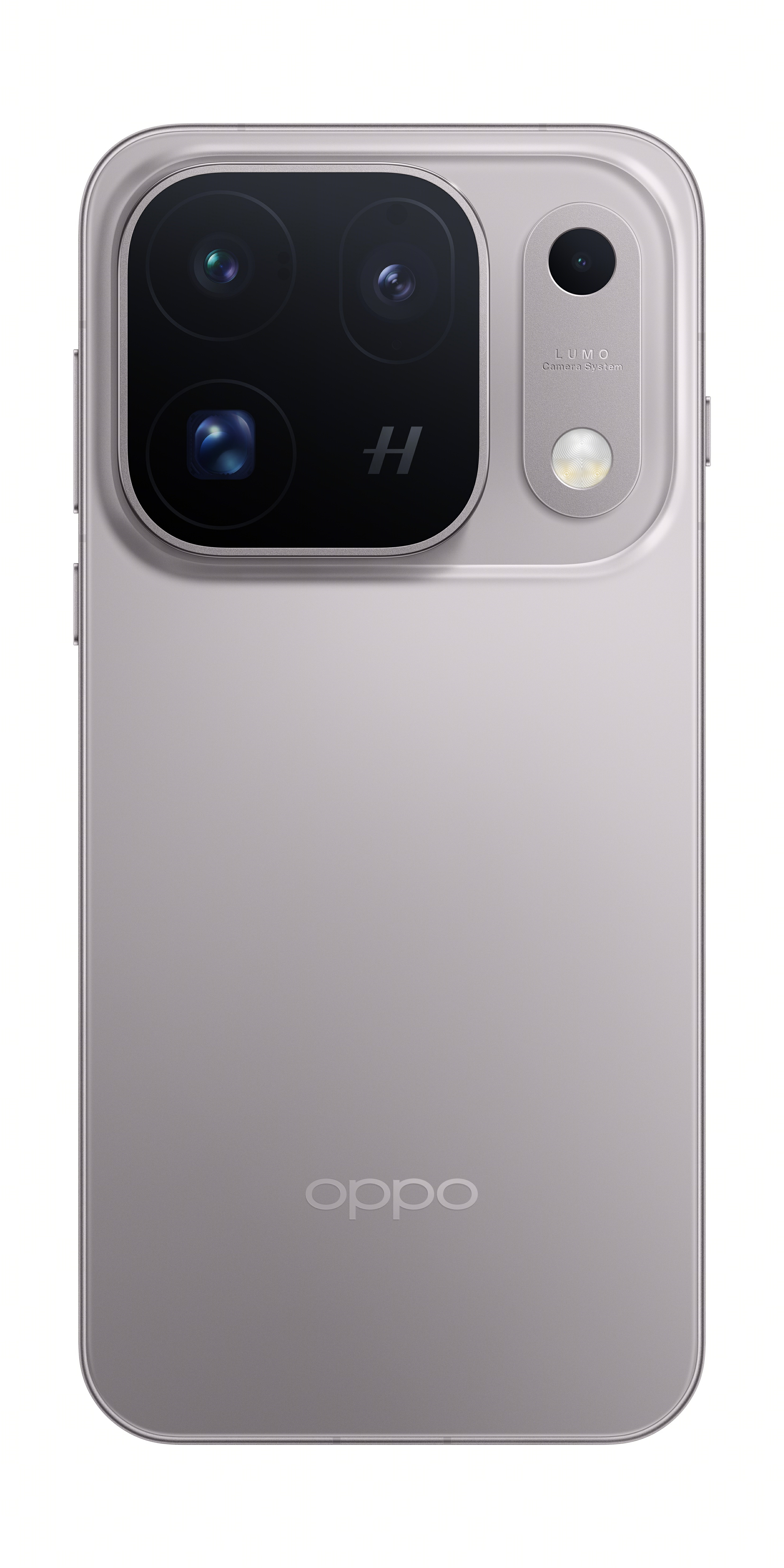 Back of a silver Oppo smartphone with a prominent square camera module and the Oppo logo.