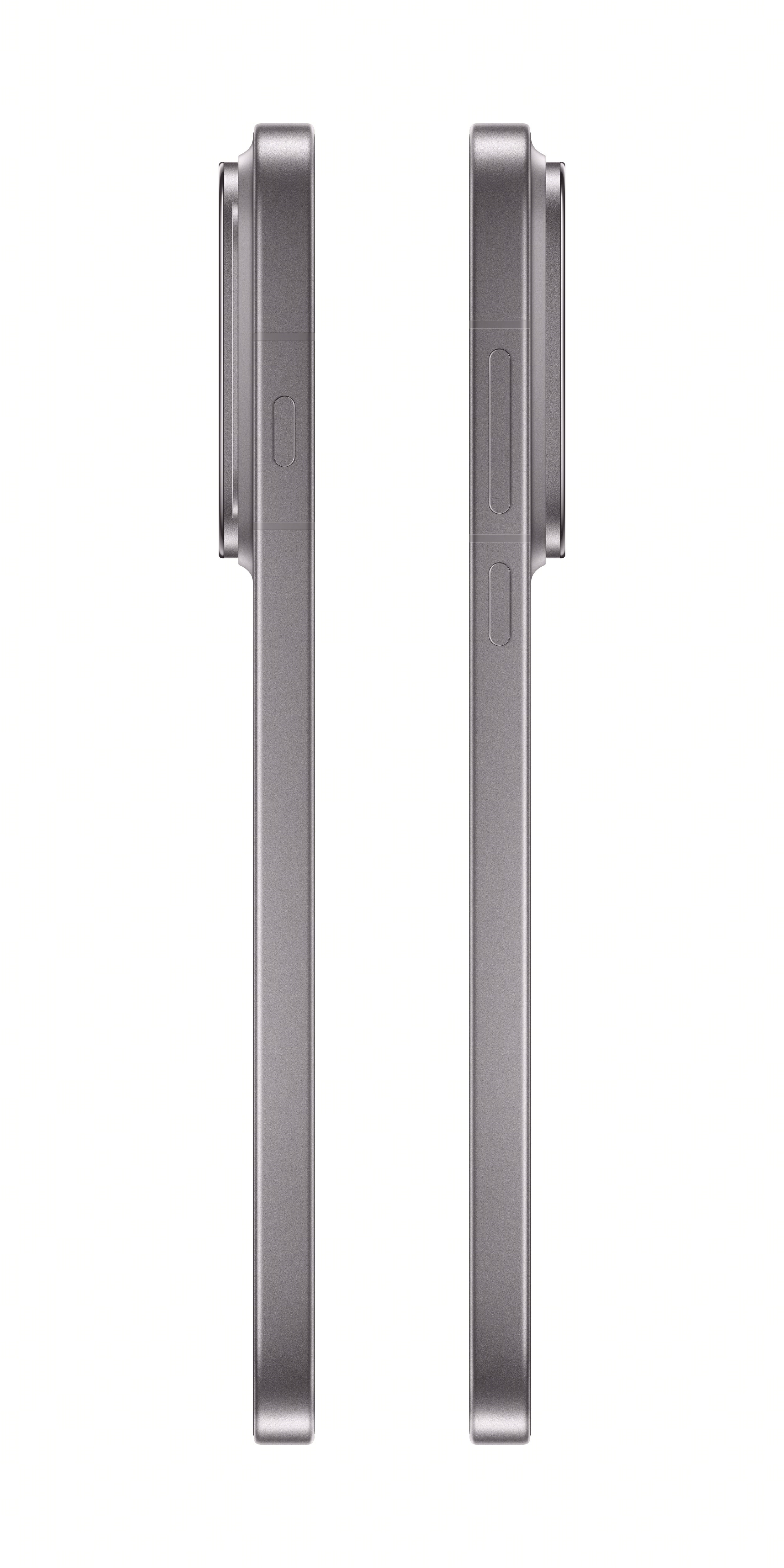 Side views of two grey smartphone models featuring side buttons against a white background.