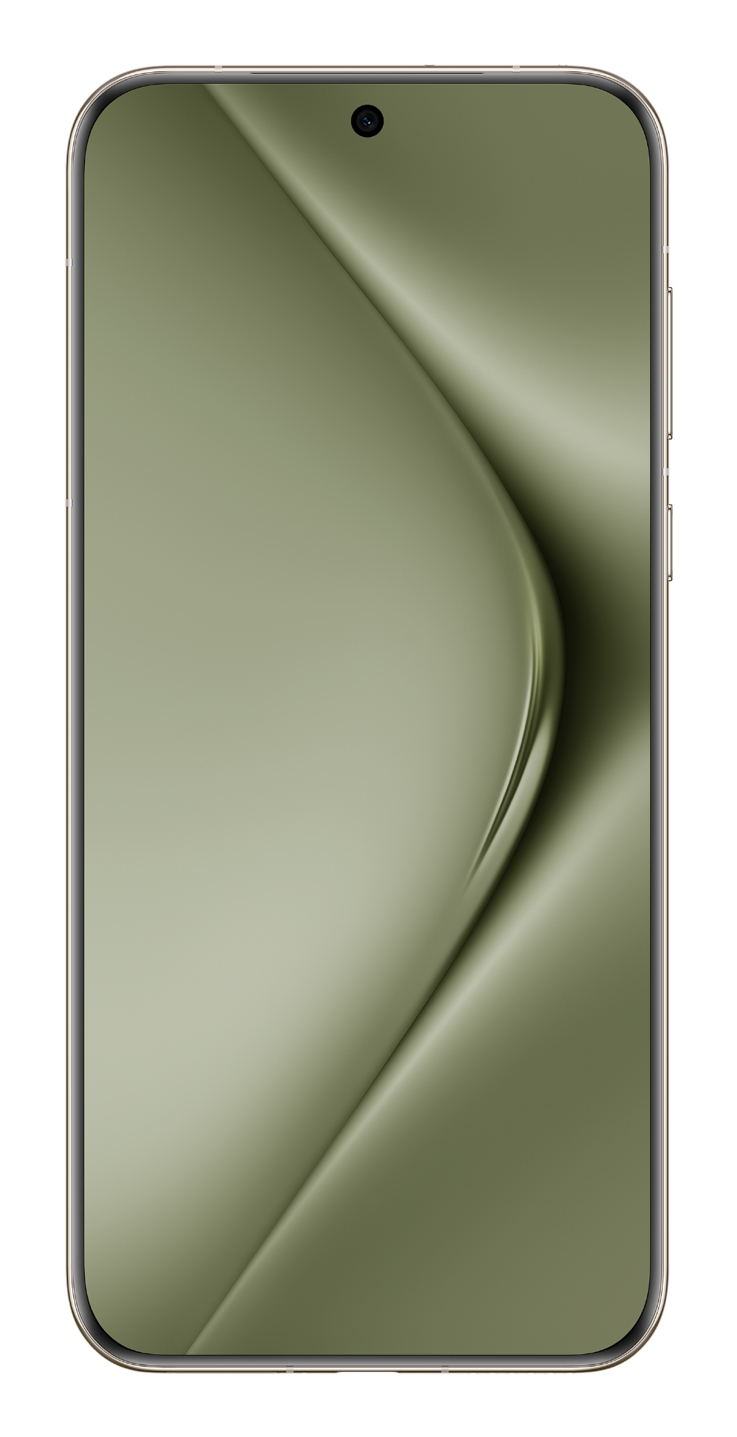 Ein Smartphone mit abgerundeten Ecken und einem Bildschirm mit geschwungenem olivgrünem Wellenmuster.