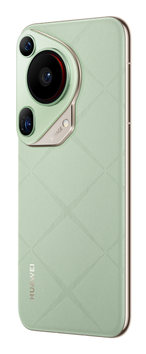 Rückseite eines mintgrünen Huawei-Smartphones mit markantem dreifachem Kameramodul oben und dezenter Rautenprägung.