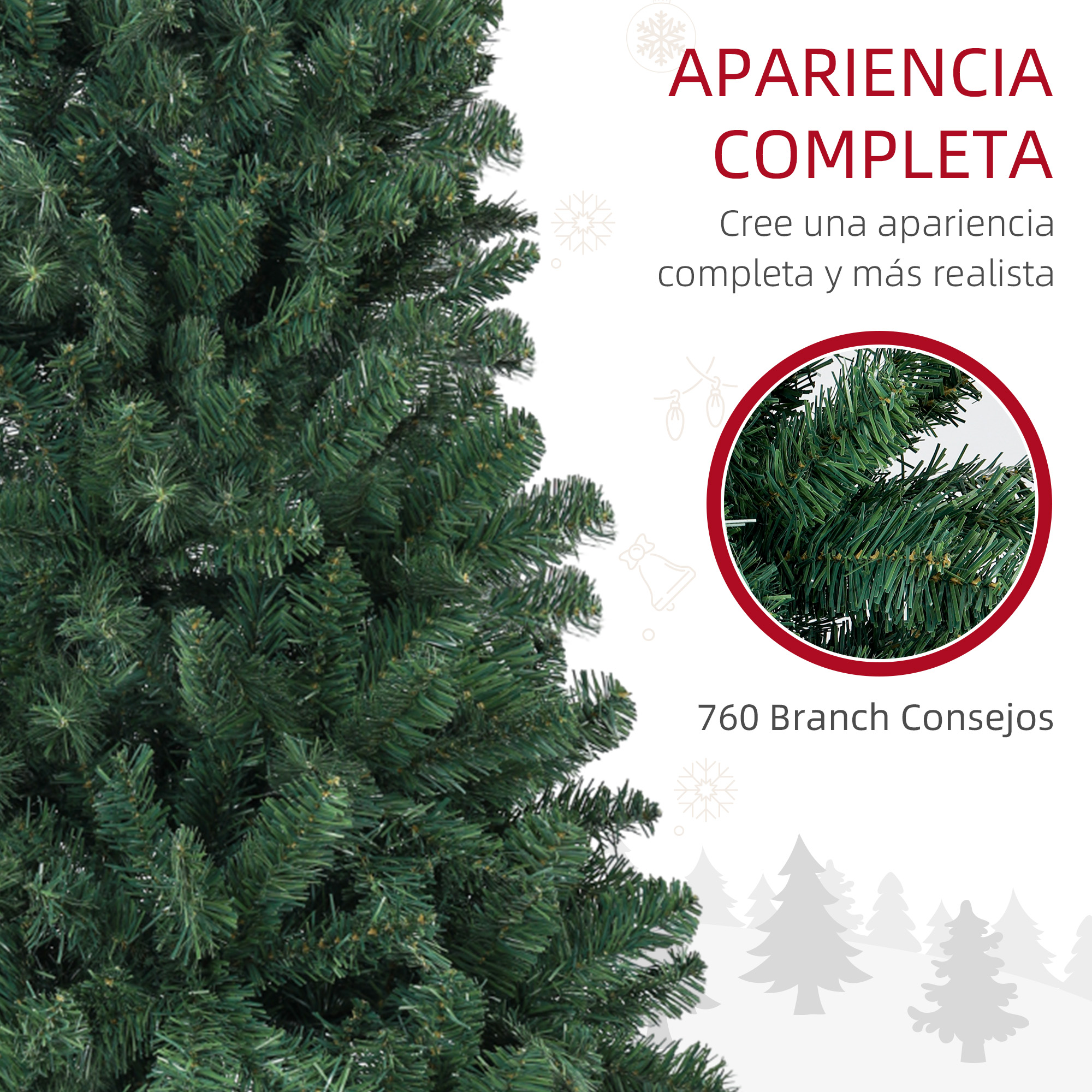 Primer plano de un árbol de Navidad artificial verde con un círculo que muestra ramas detalladas.