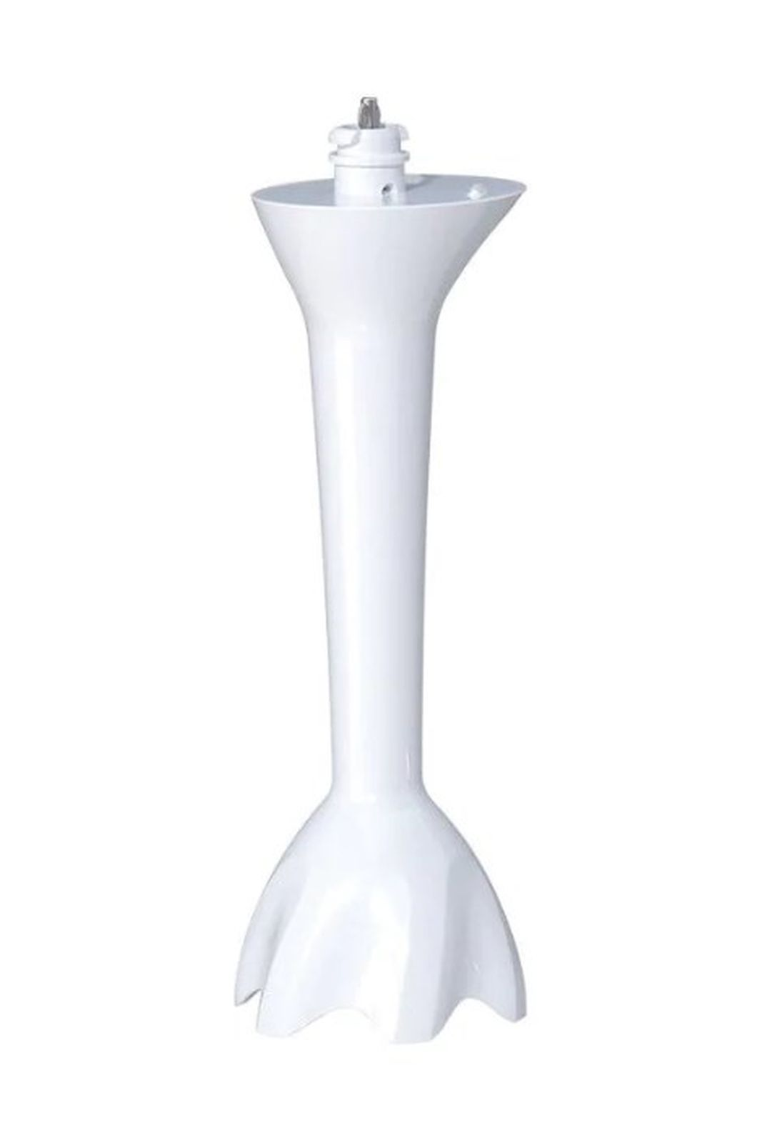 Un accesorio de batidora de mano blanca sobre fondo blanco.