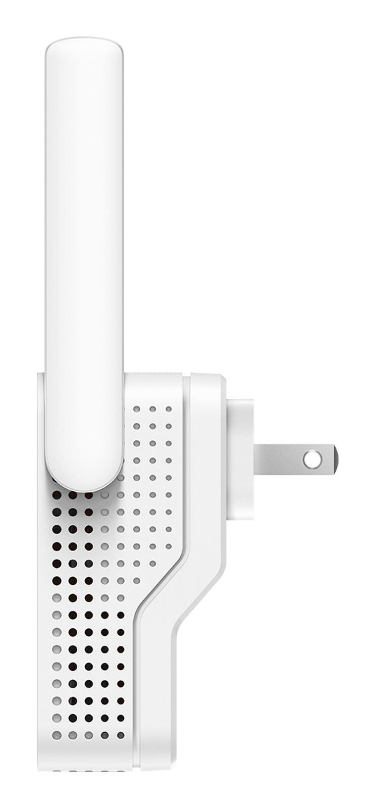 Un extensor de Wi-Fi blanco con una antena y un enchufe.