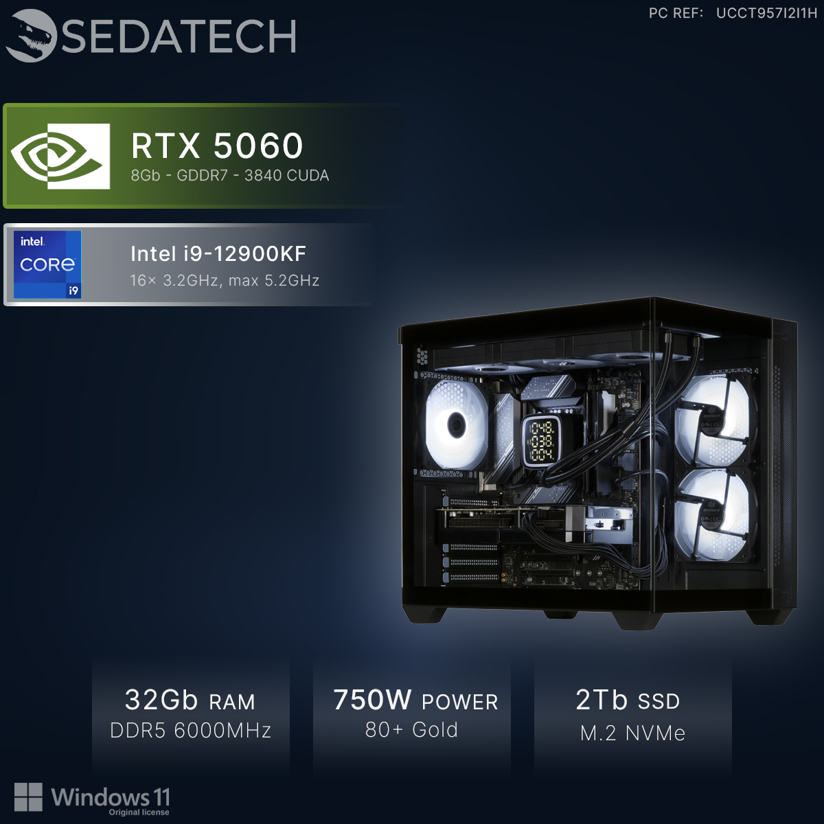 PC Sedatech con Intel i9, RTX 5060, 32GB RAM, fuente 750W y SSD 2TB.