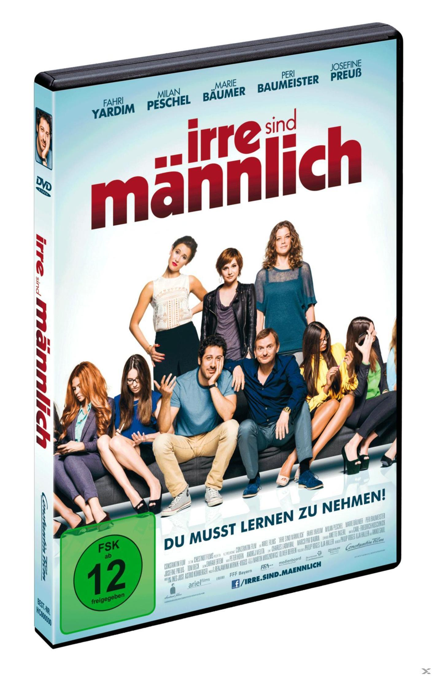 DVD-Cover des Films Irre sind männlich mit einer Gruppe von Schauspielern im Studio.