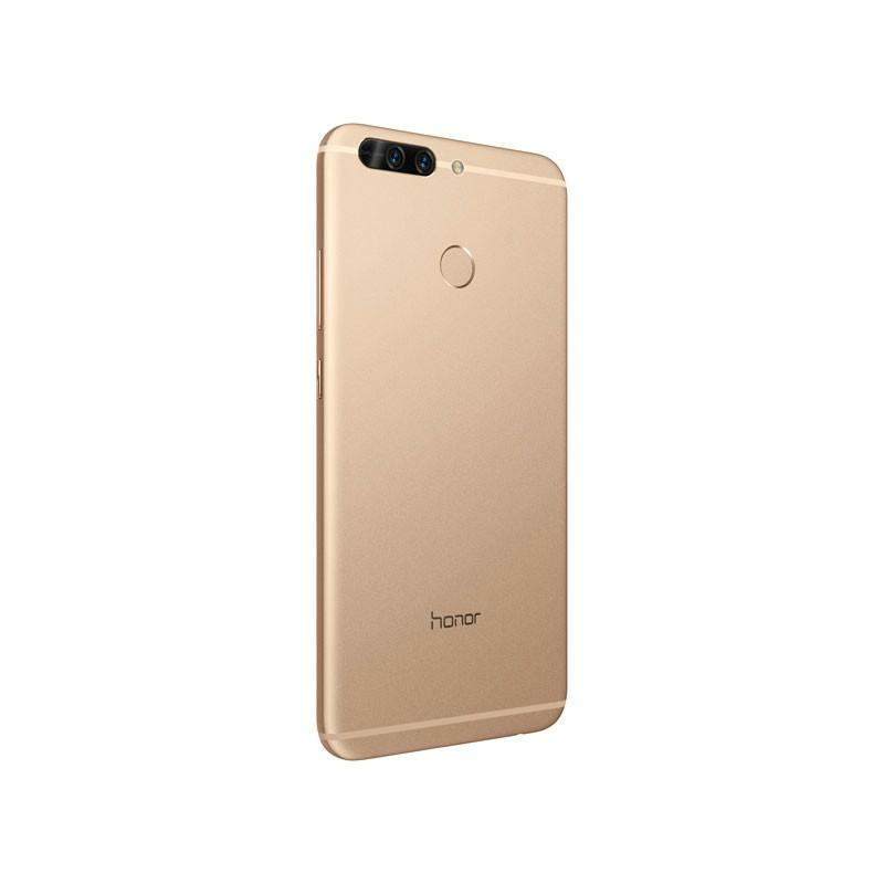 Vista posteriore di uno smartphone Honor dorato con doppia fotocamera e sensore.