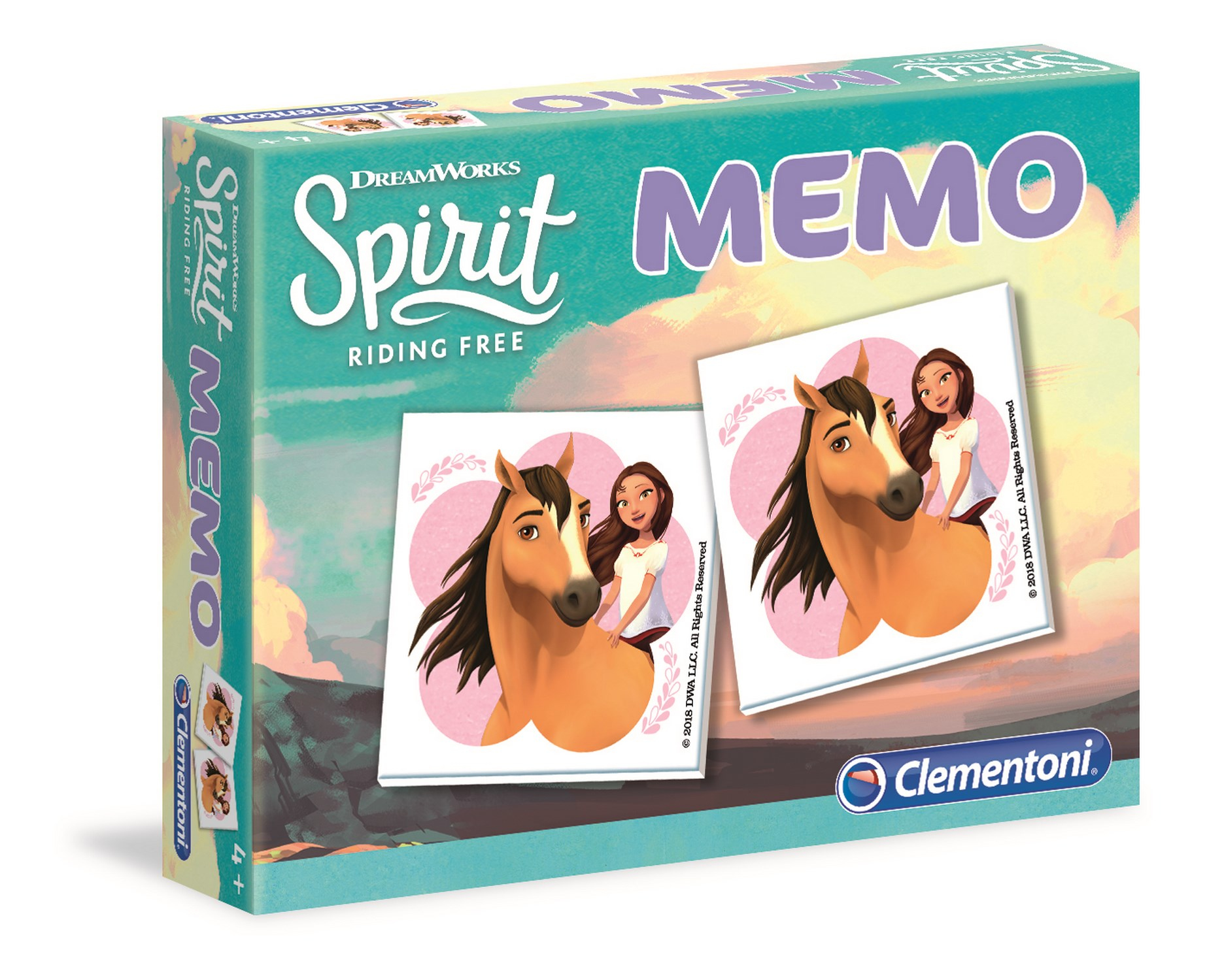 Spielschachtel von Spirit Riding Free Memo mit abgebildetem Pferd und Mädchen.