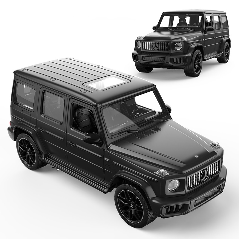 Dwa czarne SUV-y Mercedes-Benz klasy G pokazane pod wysokim i przednim kątem na białym tle.