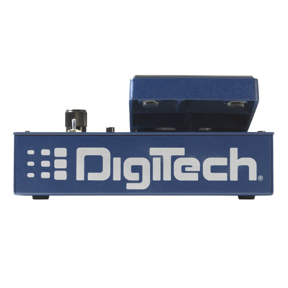Niebieski pedał gitarowy Digitech z czarnym pokrętłem i pedałem na białym tle.