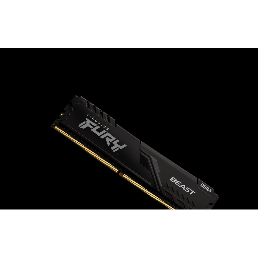 Czarna kość pamięci RAM Kingston FURY Beast DDR4 na czarnym tle.