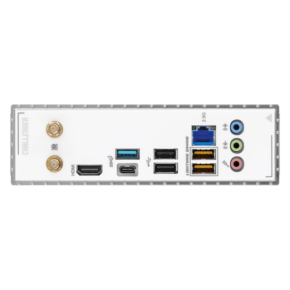 Osłona I/O płyty głównej komputera z portami HDMI, USB, LAN i audio.