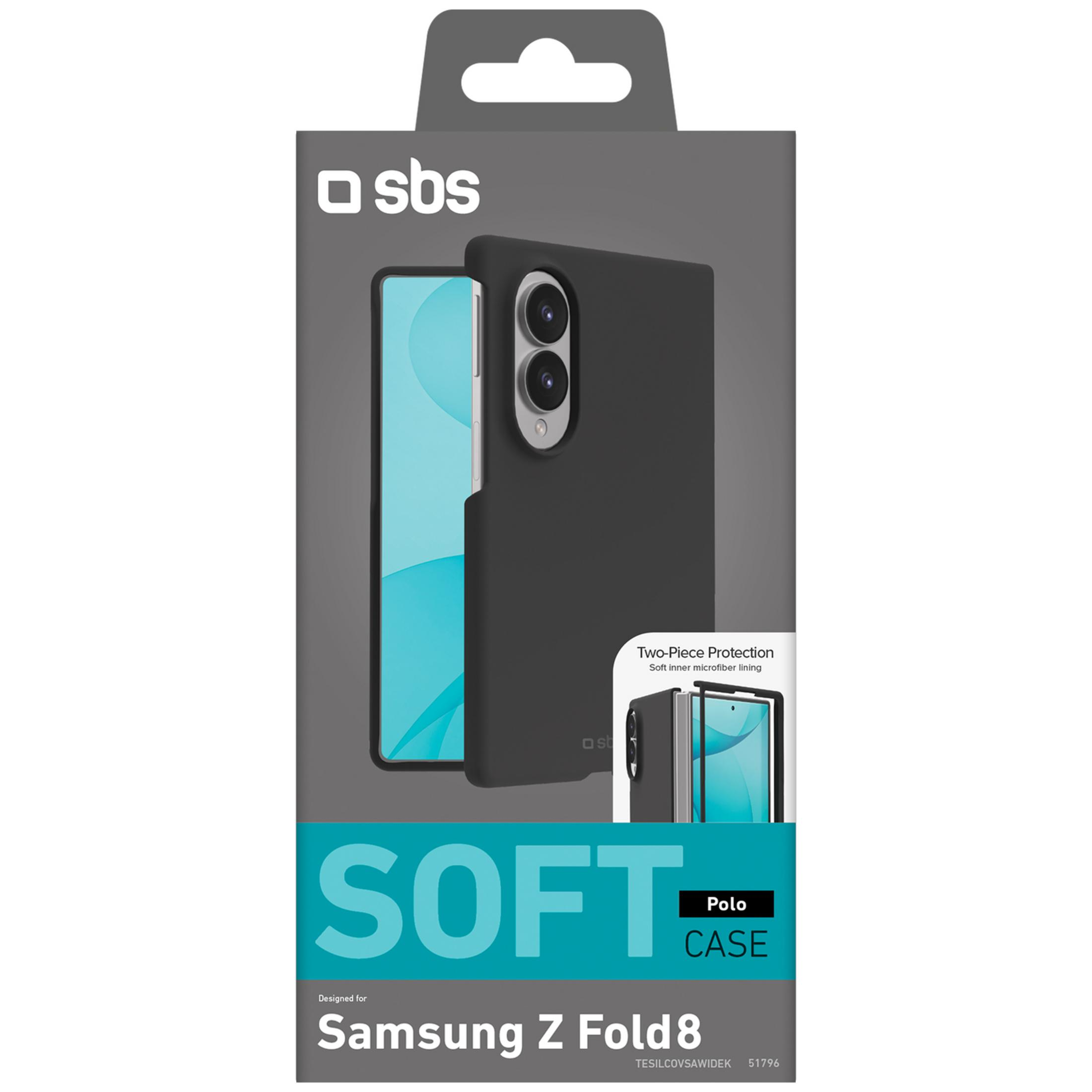 Confezione della custodia SBS Soft Polo per Samsung Z Fold 8 in nero.