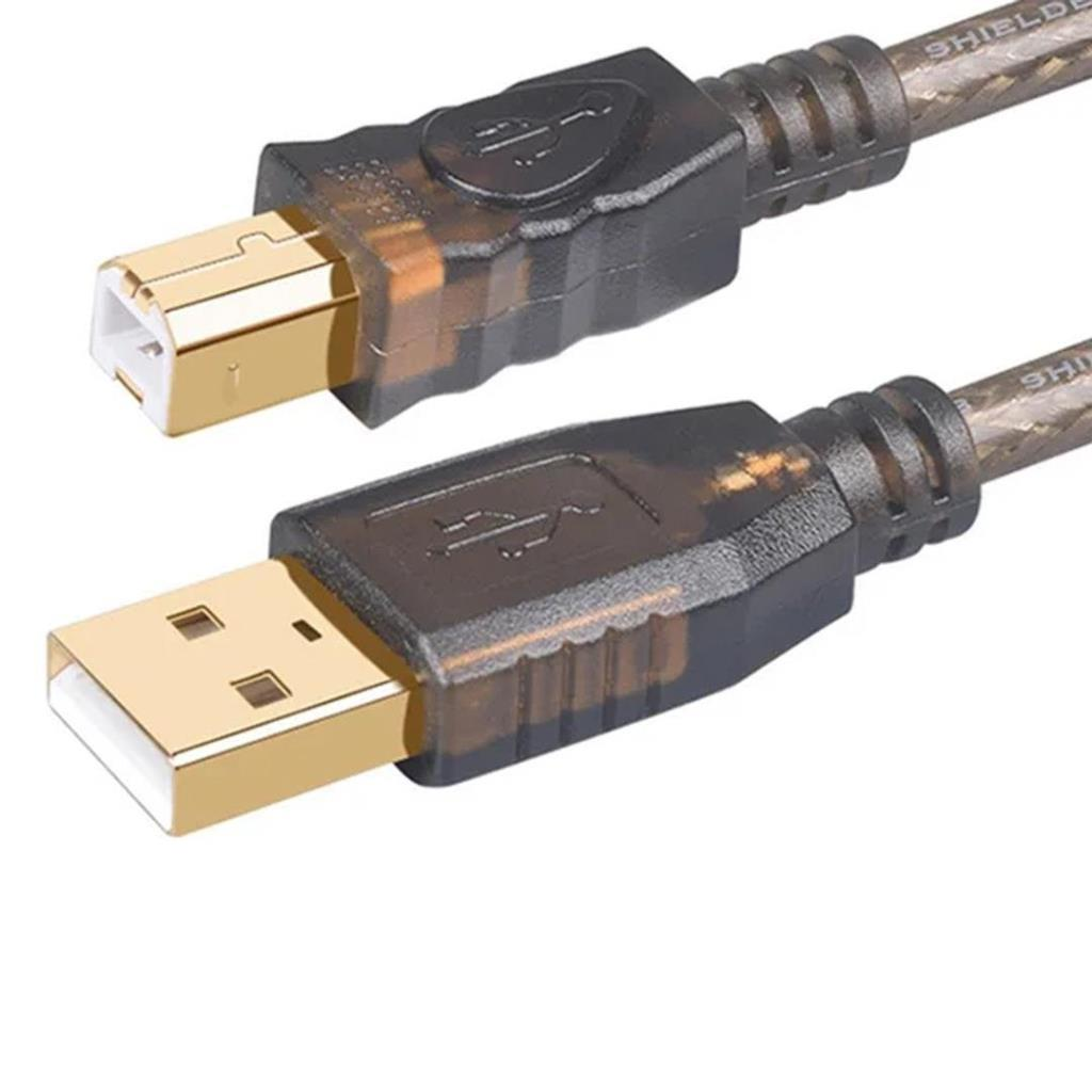 Beyaz arka plan üzerinde altın kaplama konektörlere ve yarı saydam siyah fişlere sahip iki USB kablosu.