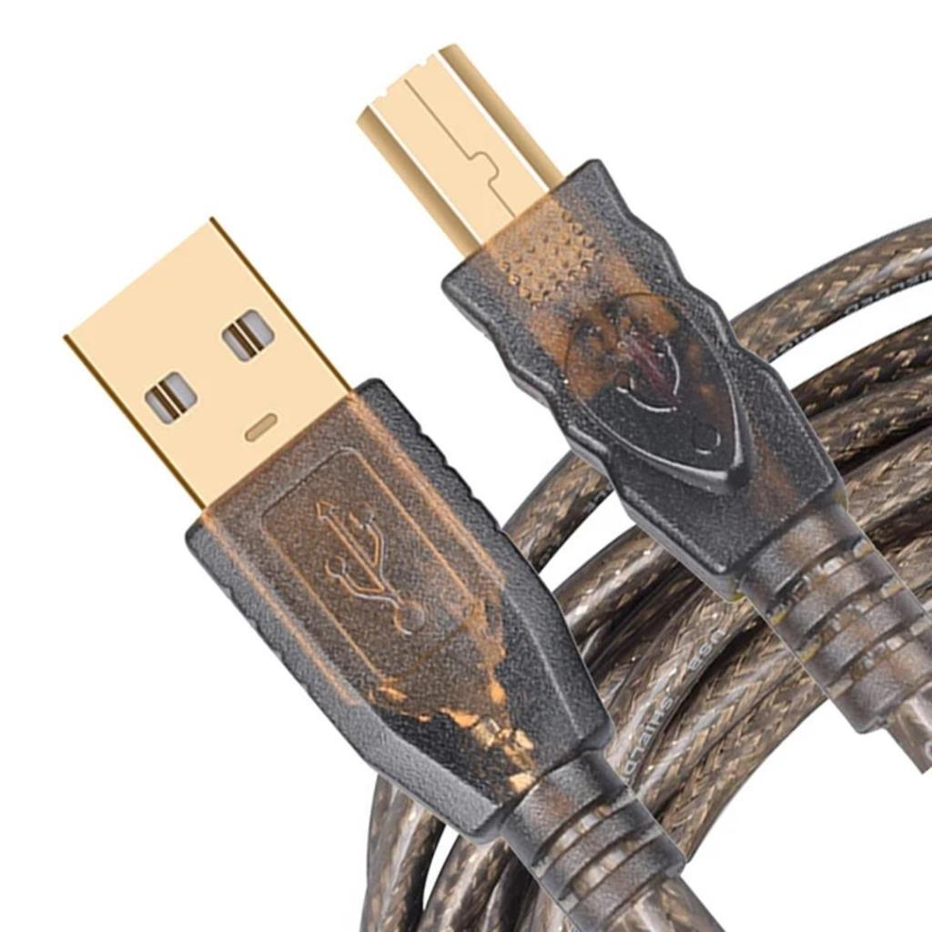 Örgülü kablo üzerinde altın kaplama USB-A ve USB-B konektörleri.