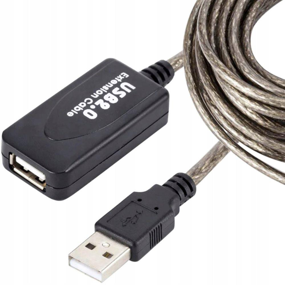 Beyaz arka planda erkek ve dişi konnektörlü siyah USB 2.0 uzatma kablosu.