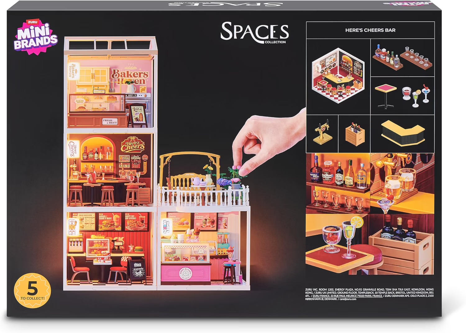 Verpackung der Zuru Mini Brands Spaces Collection mit verschiedenen Miniaturspielsets und Zubehör.