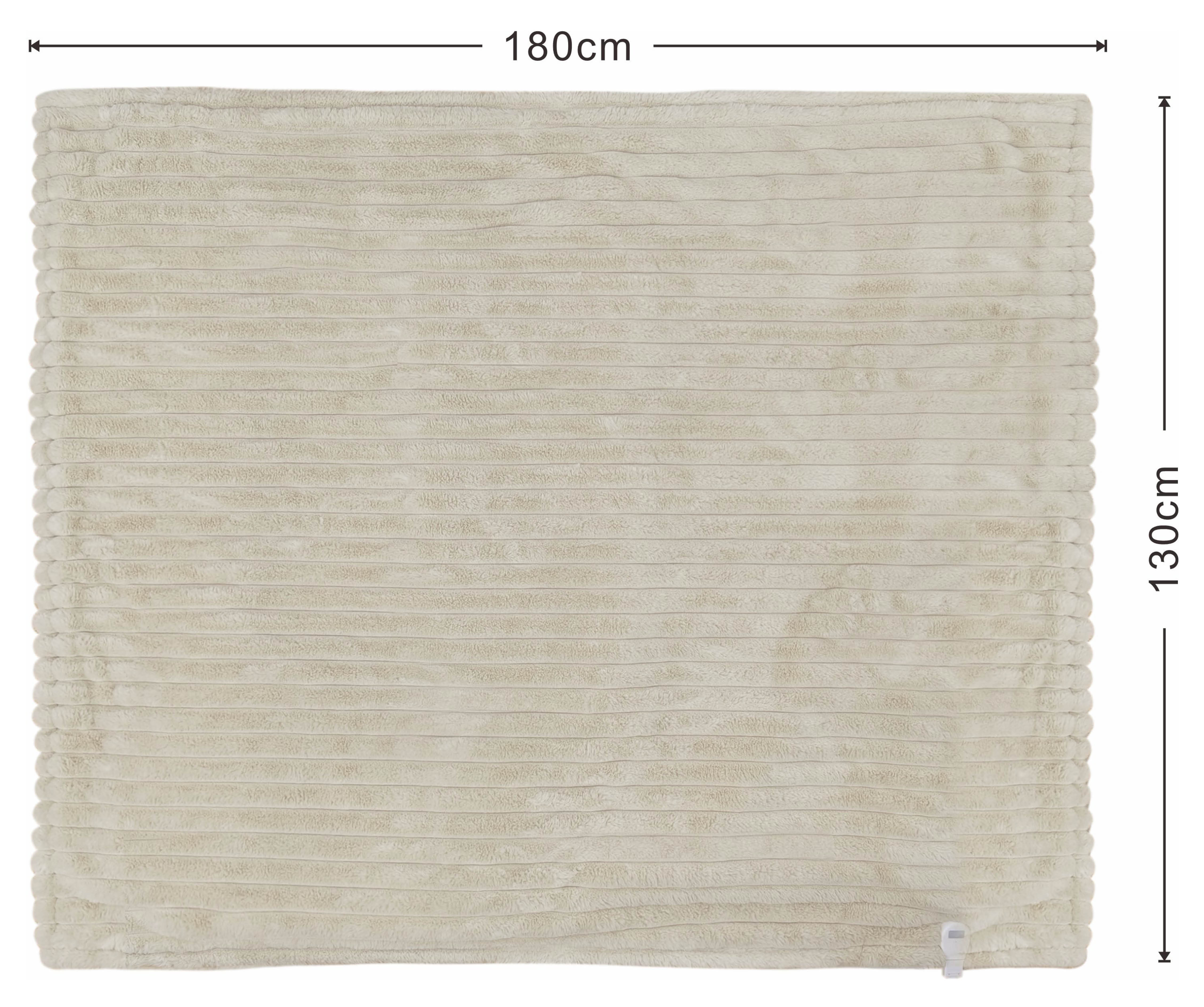 Couverture chauffante côtelée beige clair mesurant 180x130 cm avec un port de commande.
