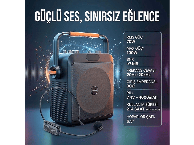 ROSE Voice HP-503 6.5'' 100 Watt Headset Telsiz Mikrofonlu
