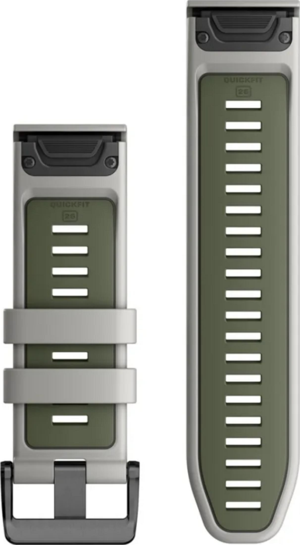 Due cinturini per orologio verde oliva e grigio chiaro con sistema QuickFit.