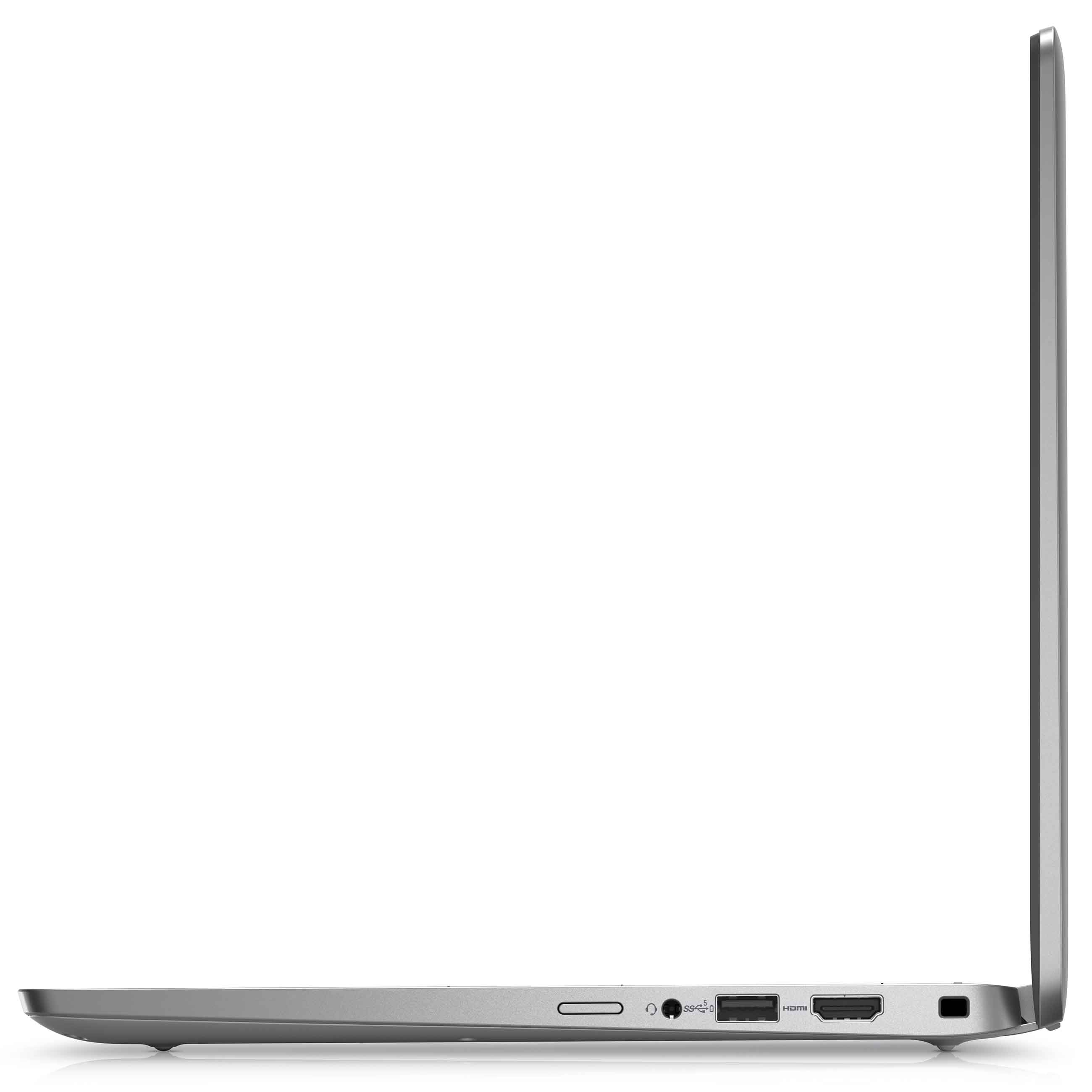 Seitenansicht eines silbernen Laptops mit Anschlüssen.