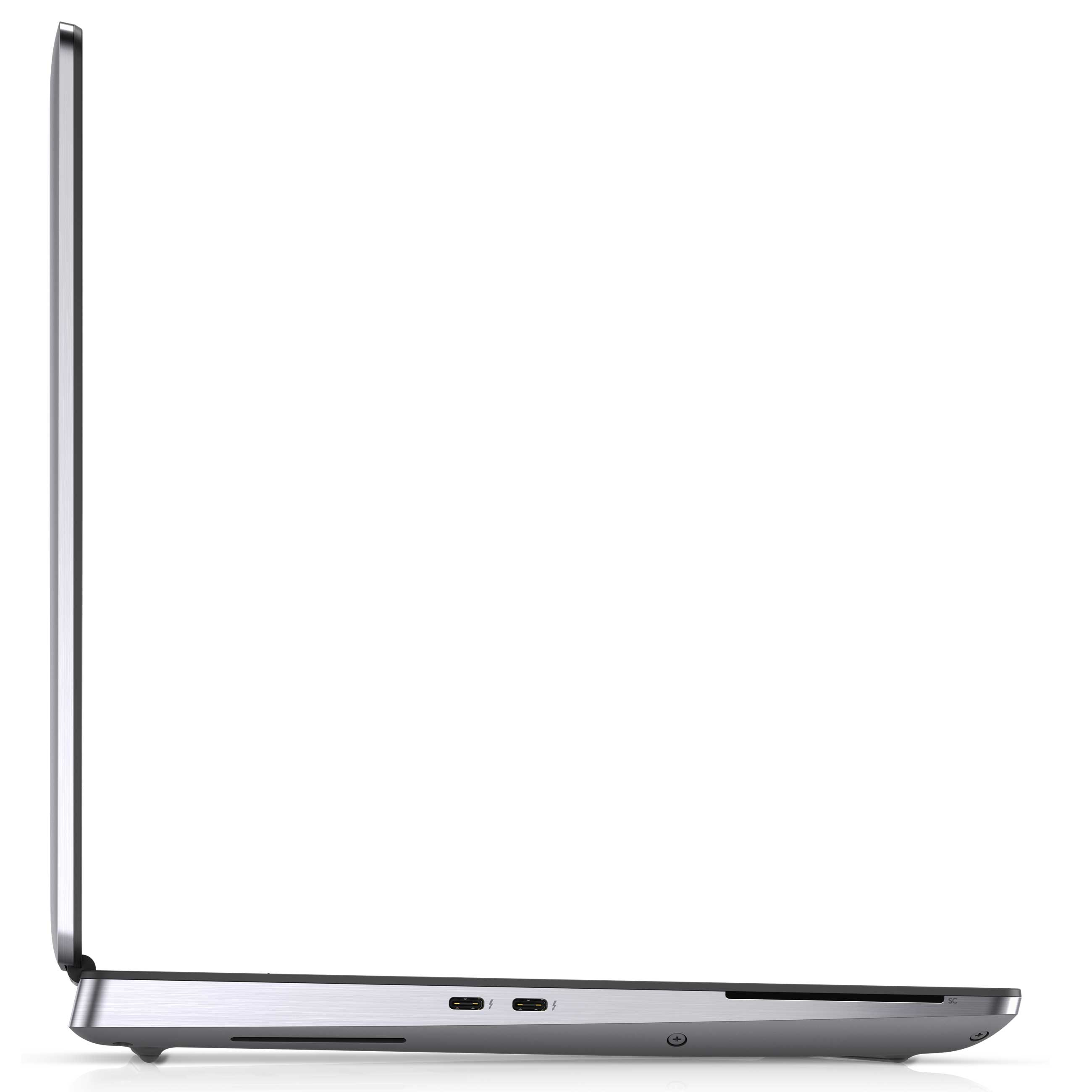 Linke Seite eines schlanken silbernen Laptops mit zwei USB-C-Anschlüssen und einem Smart-Card-Leser.