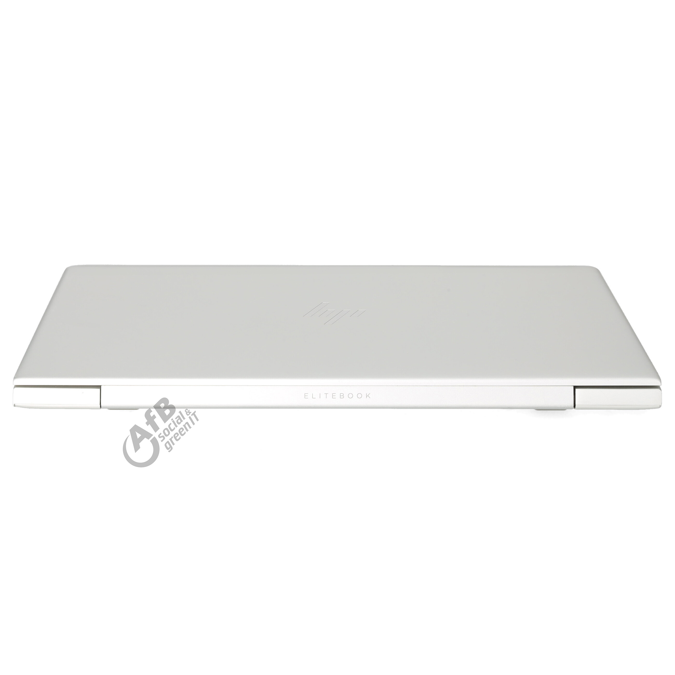 Geschlossener silberner HP EliteBook Laptop von vorne mit Firmenlogo.