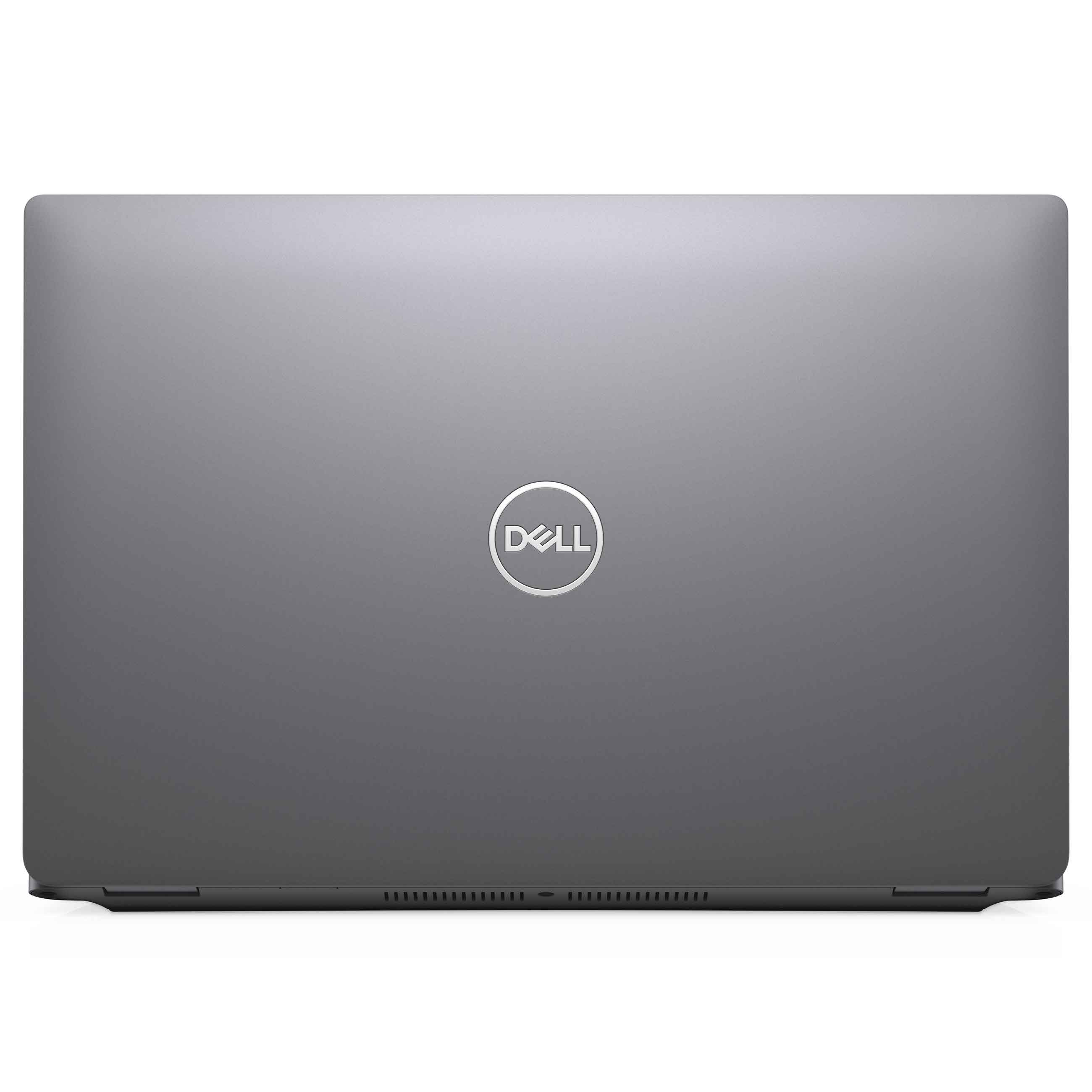 Geschlossener grauer Dell Laptop von oben mit silbernem Logo.