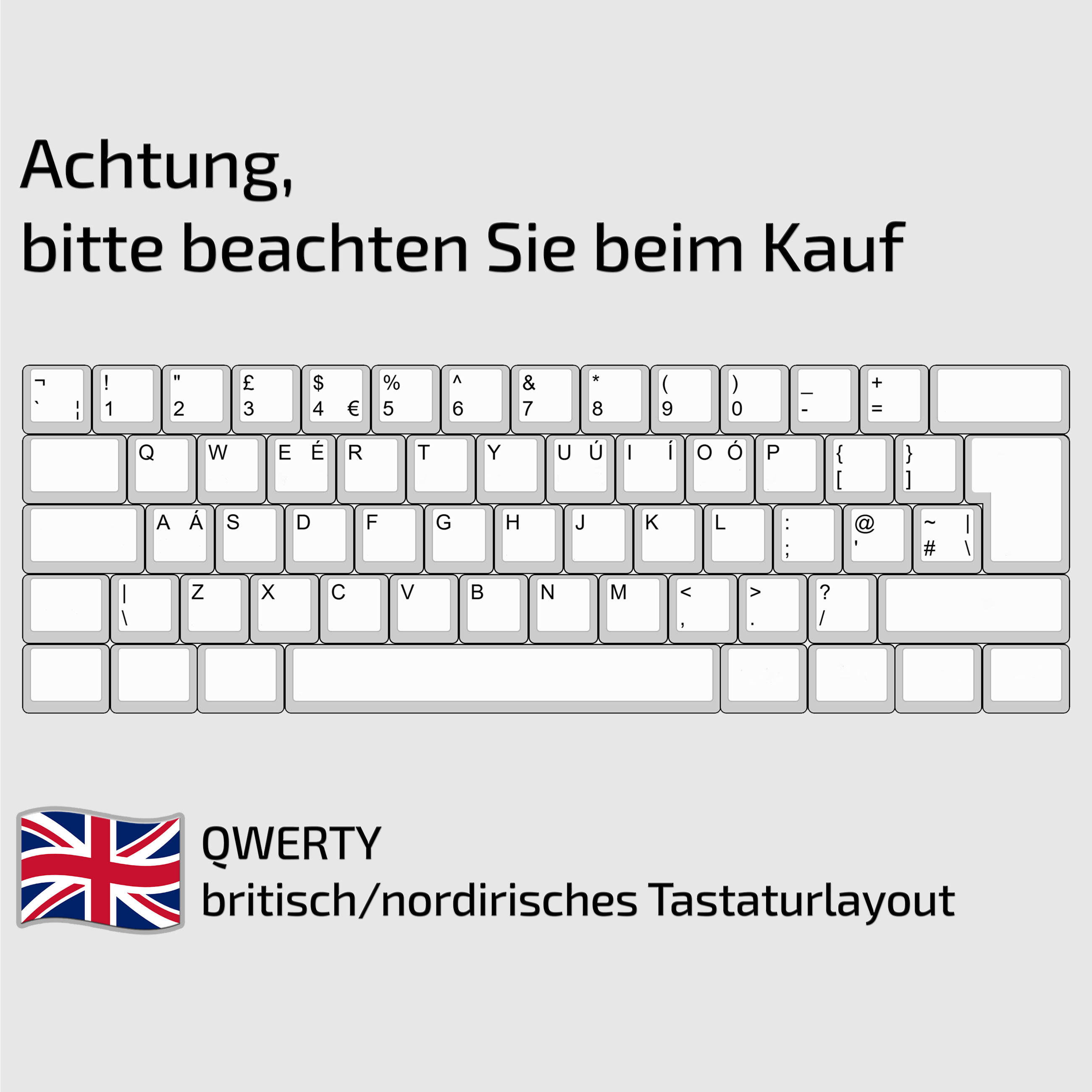 Ein Bild eines britischen und nordirischen QWERTY-Tastaturlayouts.