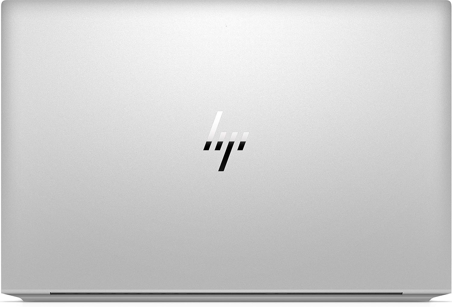 Die silberne Rückseite eines Laptops mit einem HP-Logo in der Mitte.