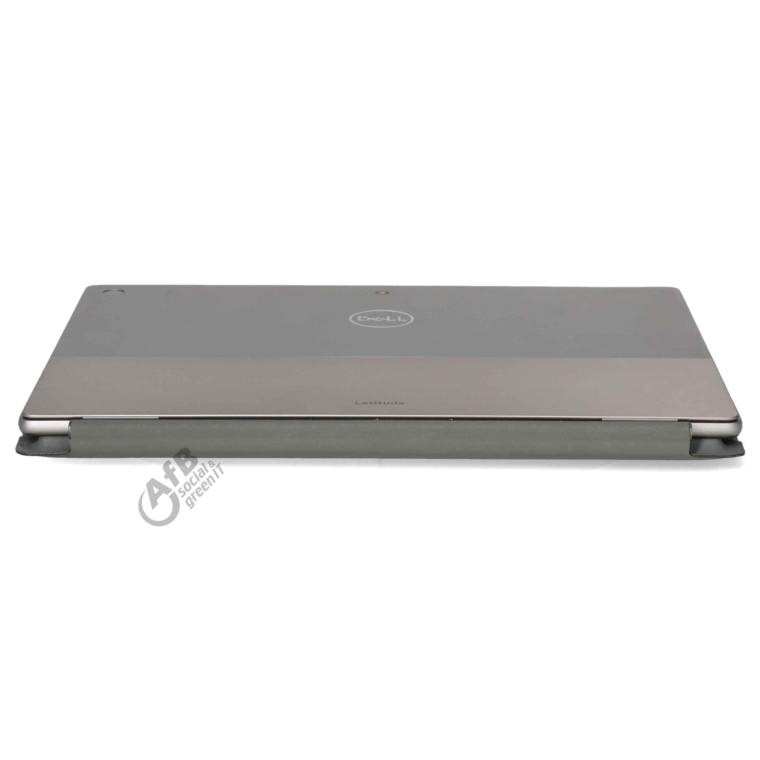 Geschlossenes graues Dell Latitude Tablet mit Schutzhülle auf weißem Hintergrund.