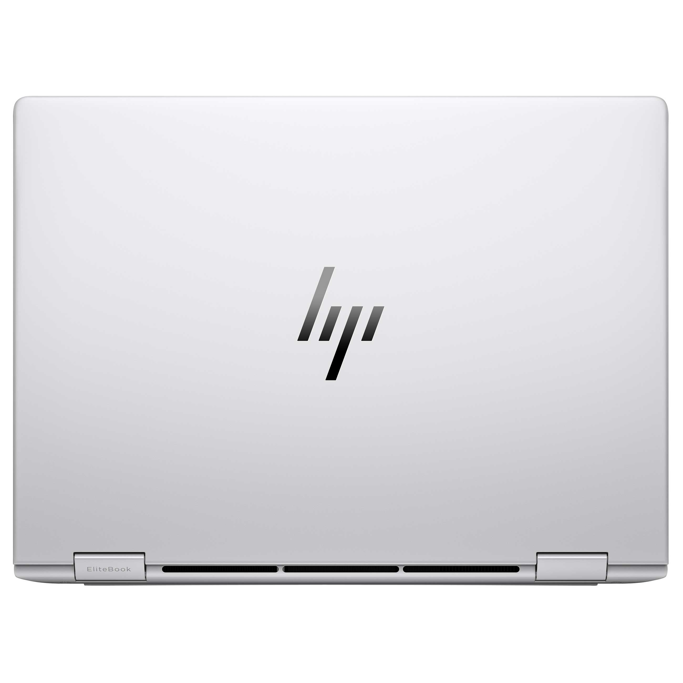 Geschlossener silberner HP EliteBook Laptop von oben mit zentriertem Logo.