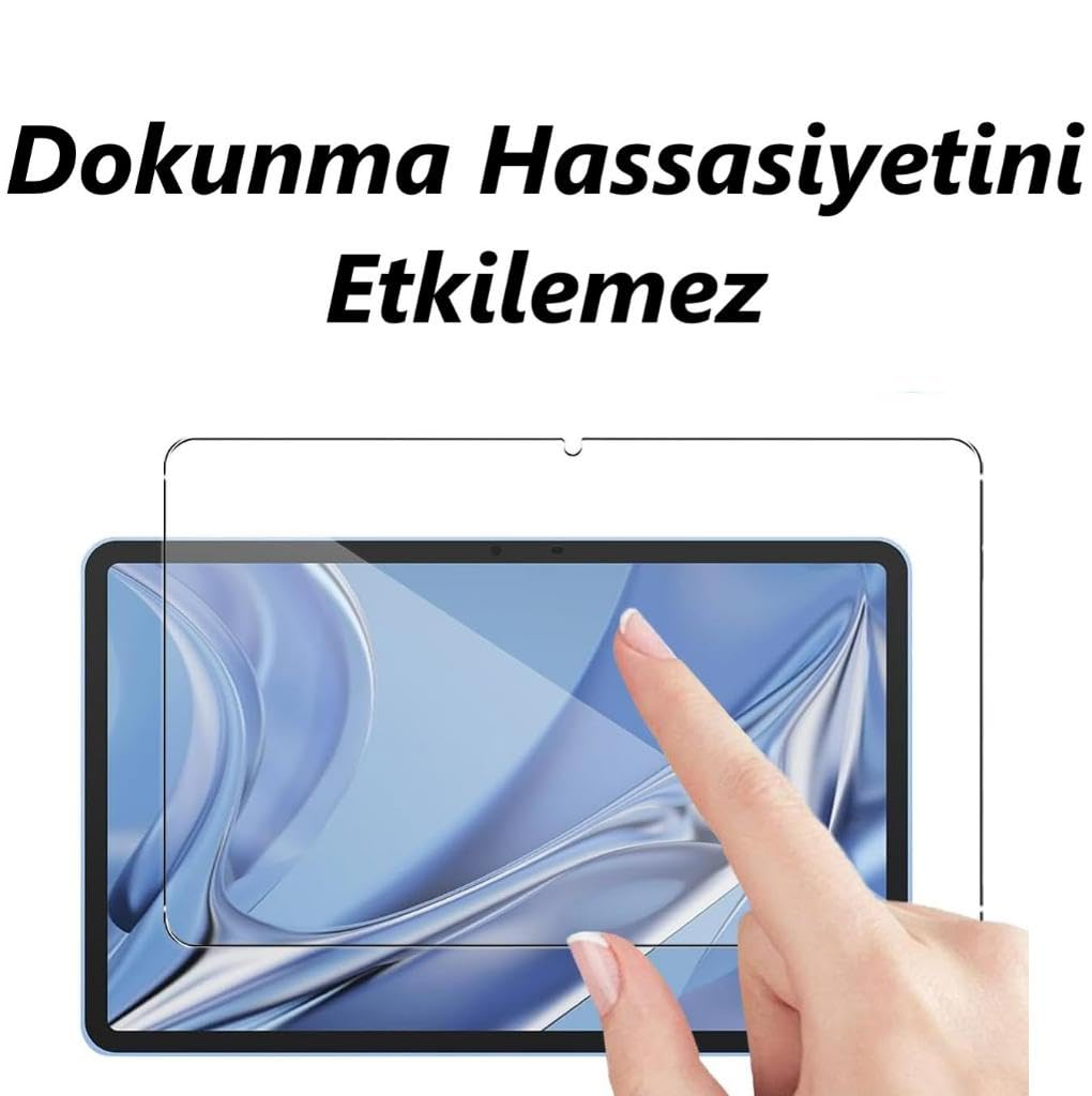 Ekran koruyuculu tablet ekranına dokunan bir parmak ve üstte Türkçe metin.