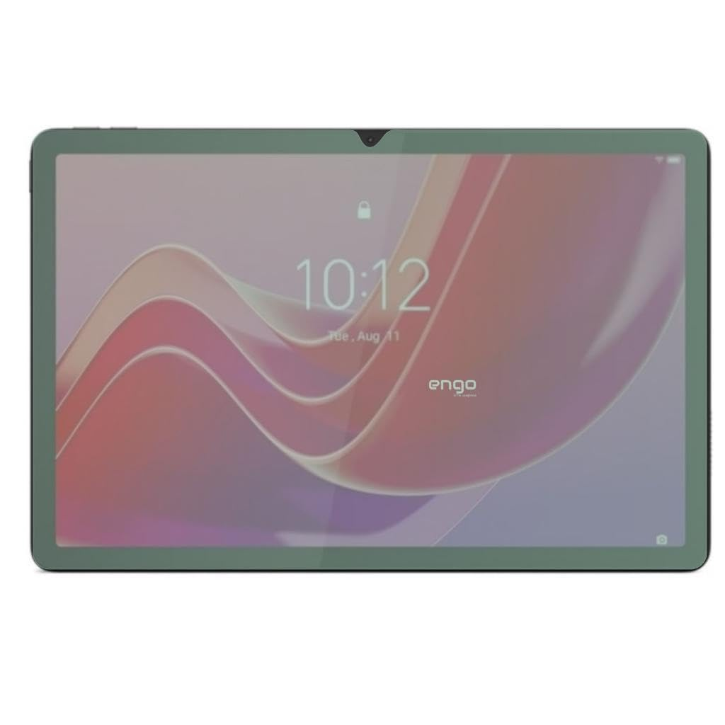 Ekranında soyut duvar kağıdı ve 10:12 saati olan yeşil bir tablet.