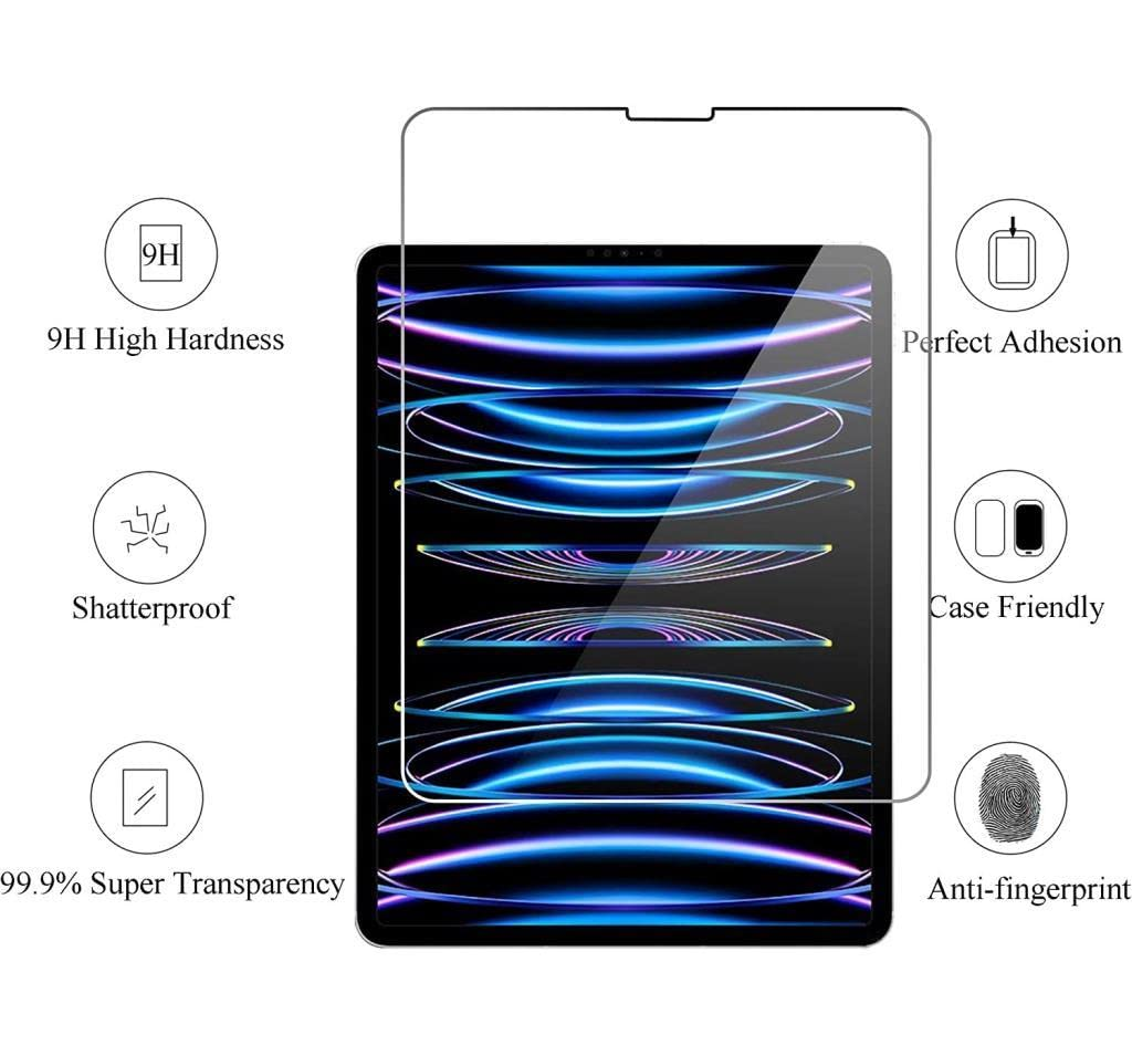 Ekran koruyuculu tablet; sertlik, kırılmazlık, şeffaflık, yapışma, kılıf ve parmak izi simgeleriyle.