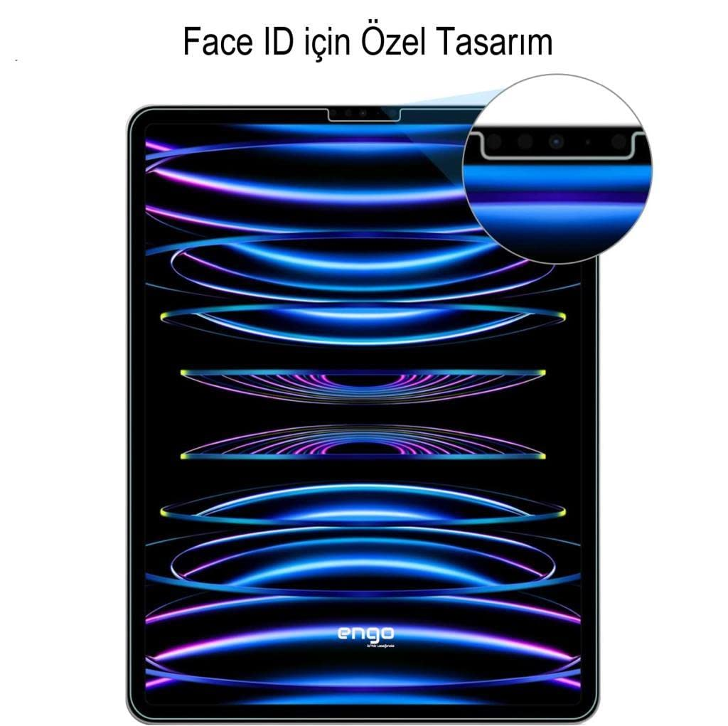 Yüz tanıma için özel kesimli ekran koruyuculu ve mavi soyut duvar kağıtlı tablet.
