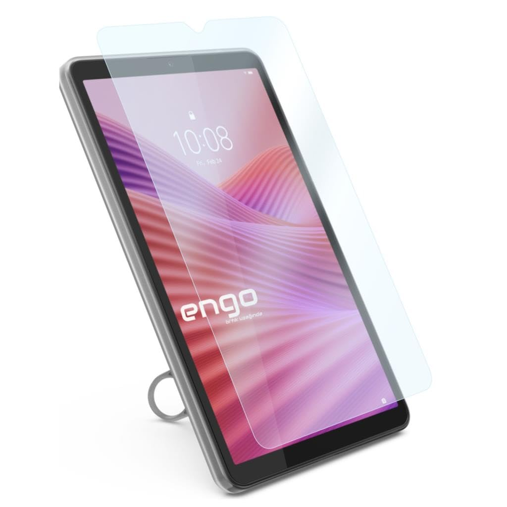 Beyaz arka planda ekran koruyucu havada duran bir tablet.