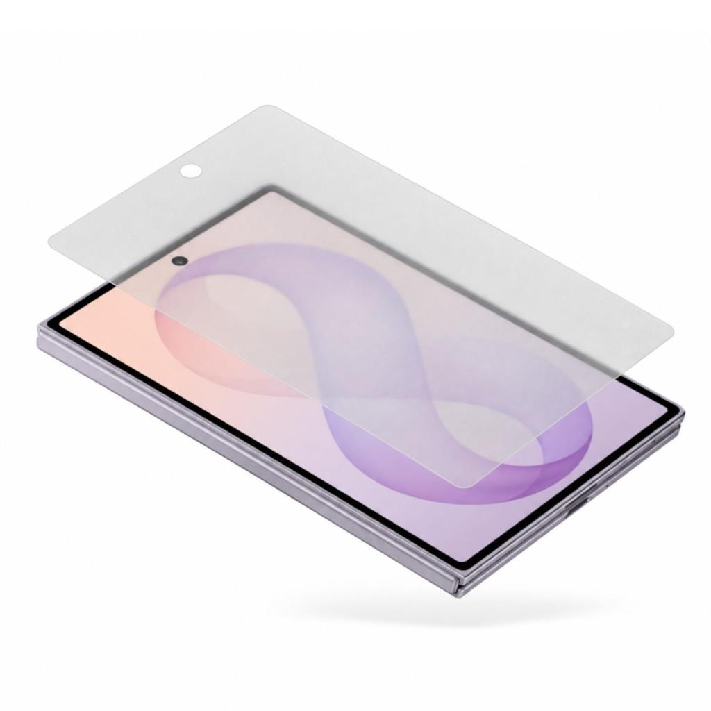 Soyut mor arka plana sahip bir tabletin ekranının üzerine bir ekran koruyucu yerleştirilmiştir.